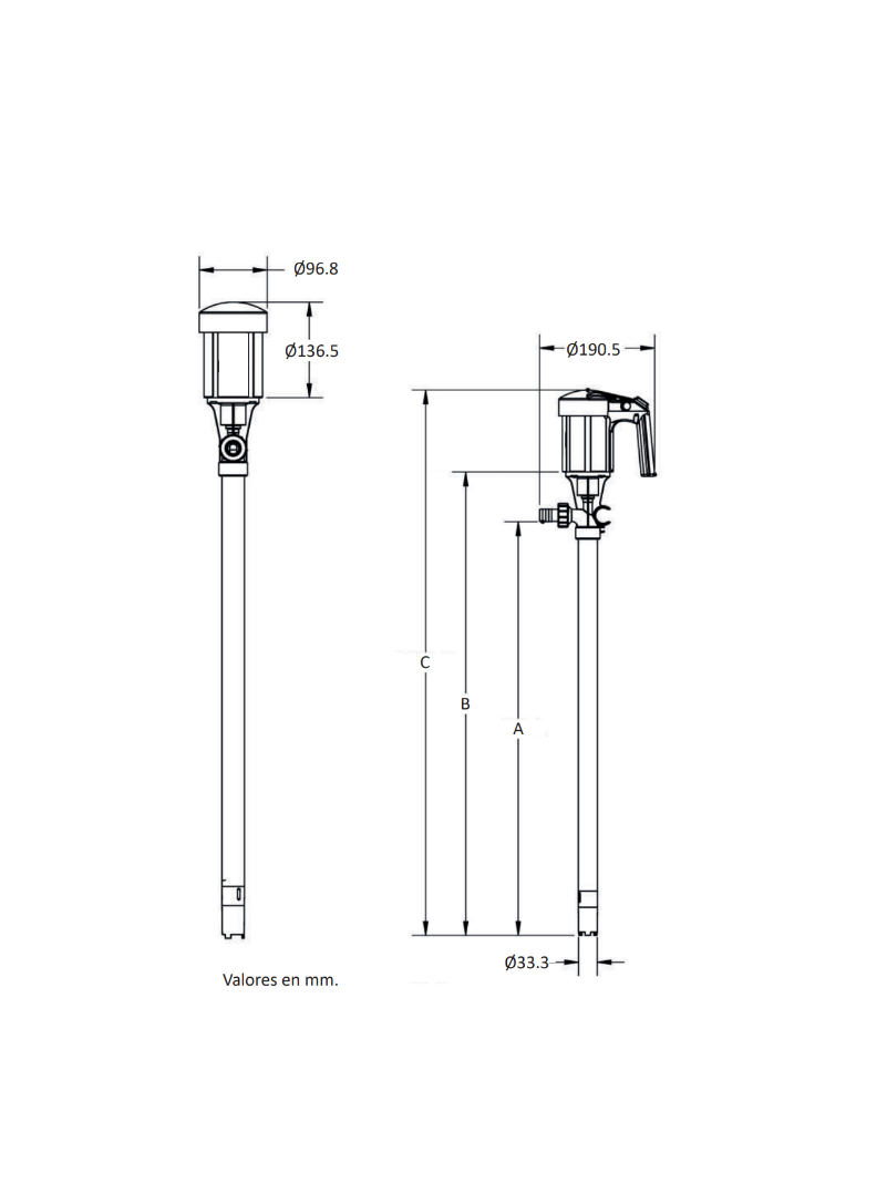 Dimensiones de bombas de tambor Techniflo
